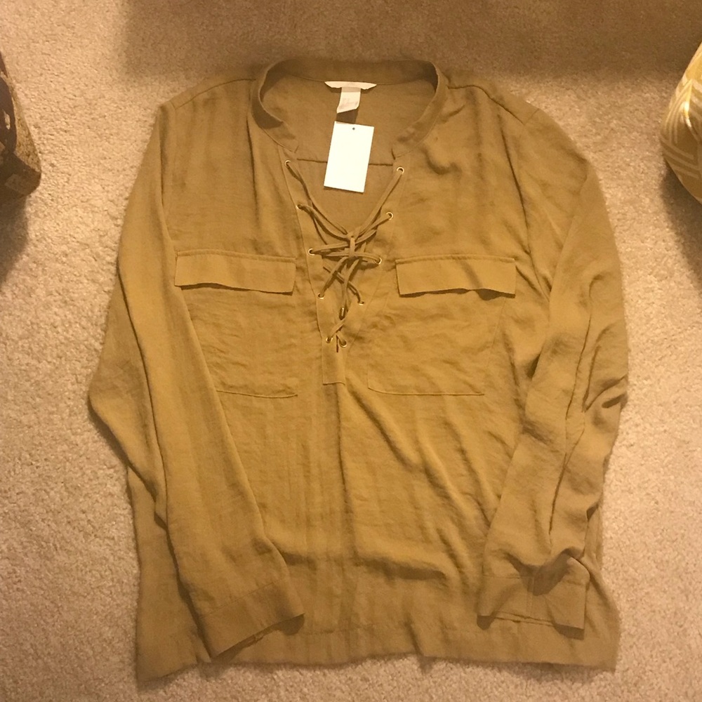 NEVER WORN - Olive Green H&M Lace Up Shirt 👚 - Picture 1 of 4